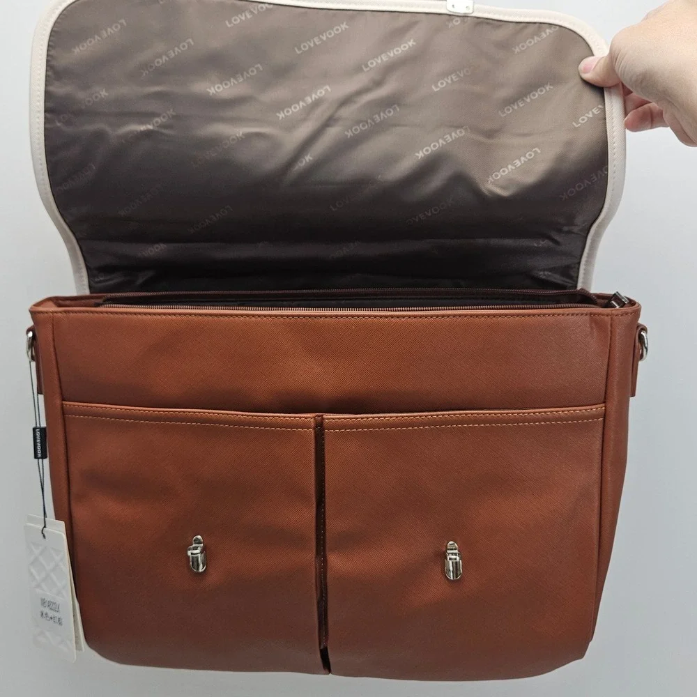 LOVEVOOK Laptop Bag Women Brown Cream Briefcase Messenger PU WB148202LK NEW